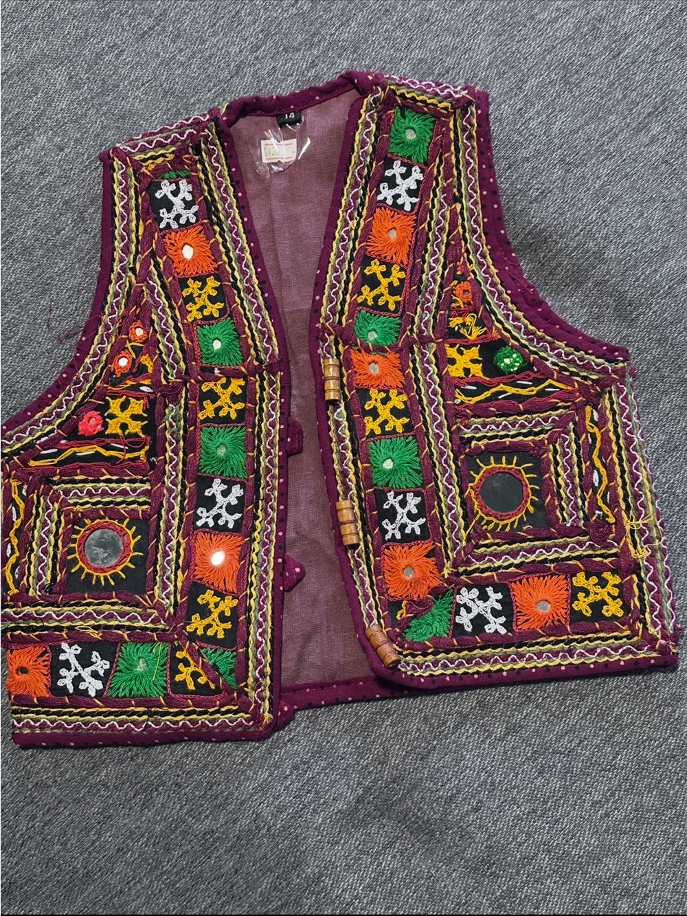 Kids Embroidered Purple Vest - Traditional Patchwork Style